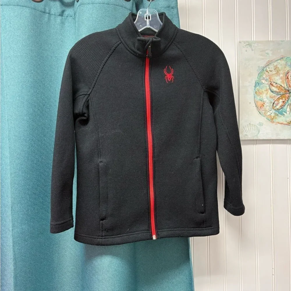 Spyder Black Zip Up Sweater Jacket Red Embellishments Kids Size 10/12